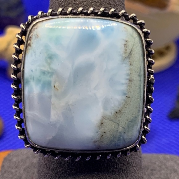 Comfort Curl ADJUSTABLE Big Square Larimar Ring! .925 Sterling Silver Overlay! - Picture 7 of 15